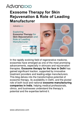 Exosome Therapy for Skin Rejuvenation & Role of Leading Manufacturer