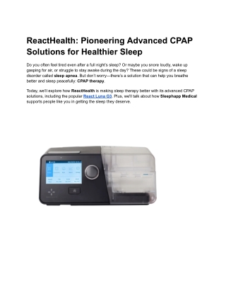 ReactHealth_ Pioneering Advanced CPAP Solutions for Healthier Sleep