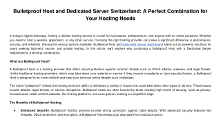 Bulletproof Host and Dedicated Server Switzerland_ A Perfect Combination for Your Hosting Needs
