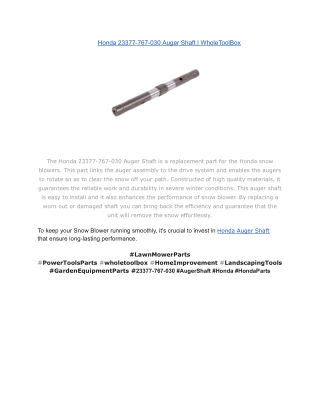 Honda 23377-767-030 Auger Shaft _ WholeToolBox