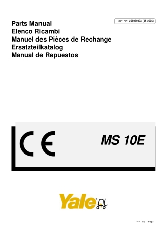 Yale MS10E Pallet Stacker Parts Catalogue Manual Instant Download