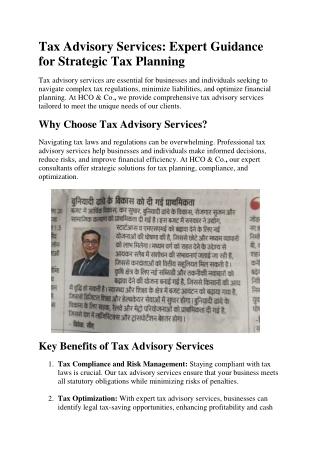 Tax Advisory Services: Expert Guidance for Strategic Tax Planning