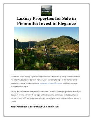 Luxury Properties for Sale in Piemonte-Invest in Elegance