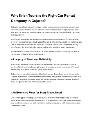 Why Krish Tours Is the #1 Car Rental Company in Gujarat