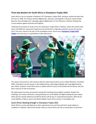 Three Key Bowlers for South Africa in Champions Trophy 2025