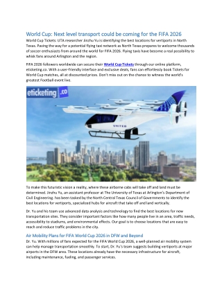 World Cup: Next level transport could be coming for the FIFA 2026