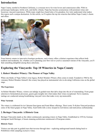 Exploring the Vineyards: Top 10 Wineries in Napa County