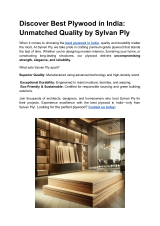 Discover Best Plywood in India_ Unmatched Quality by Sylvan Ply