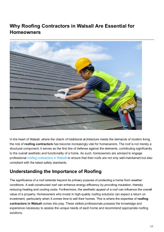 Why Roofing Contractors in Walsall Are Essential for Homeowners