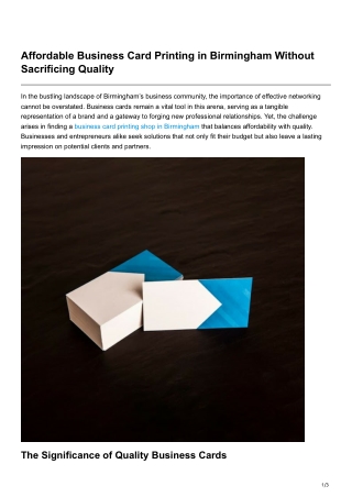 Affordable Business Card Printing in Birmingham Without Sacrificing Quality