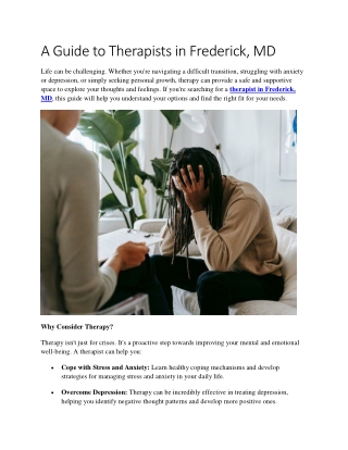 A Guide to Therapists in Frederick, MD