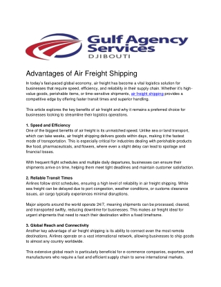 Advantages of Air Freight Shipping