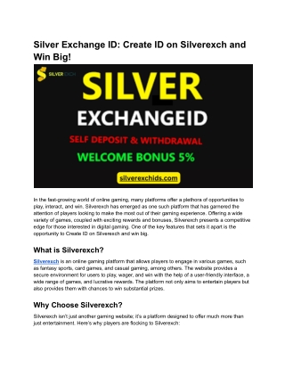 Silver Exchange ID_ Create ID on Silverexch and Win Big