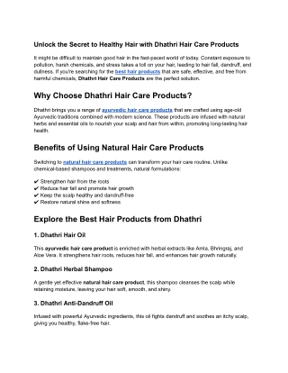 Unlock the Secret to Healthy Hair with Dhathri Hair Care Products