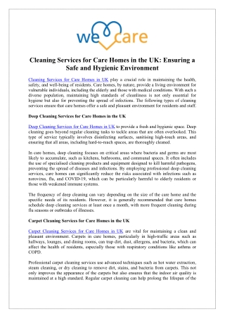 Deep Cleaning Services for Care Homes in UK - Care Home Cleaners