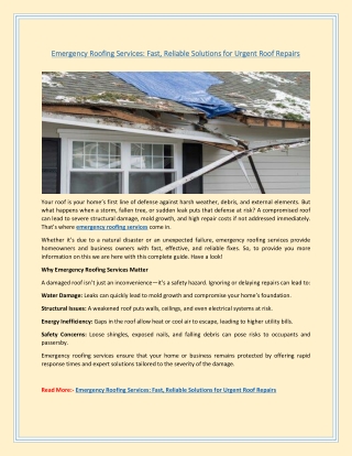 Emergency Roofing Services: Fast, Reliable Solutions for Urgent Roof Repairs
