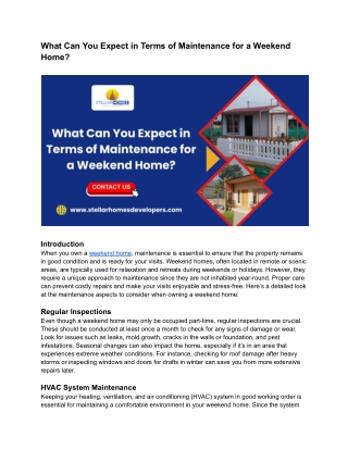 What Can You Expect in Terms of Maintenance for a Weekend Home