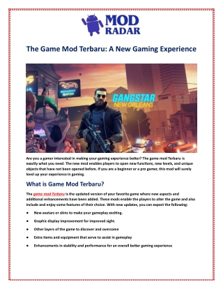 The Game Mod Terbaru: A New Gaming Experience