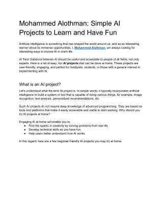 Mohammed Alothman Simple AI Projects to Learn and Have Fun