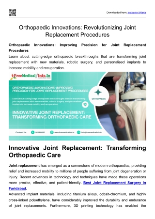 Orthopaedic Innovations Revolutionizing Joint Replacement Procedures
