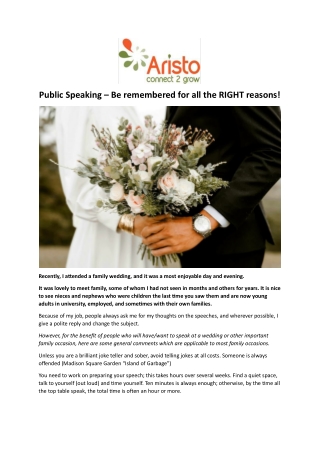 Public Speaking – Be remembered for all the RIGHT reasons! - Aristo