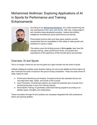 Mohammed Alothman Exploring Applications of AI in Sports for Performance and Training Enhancements
