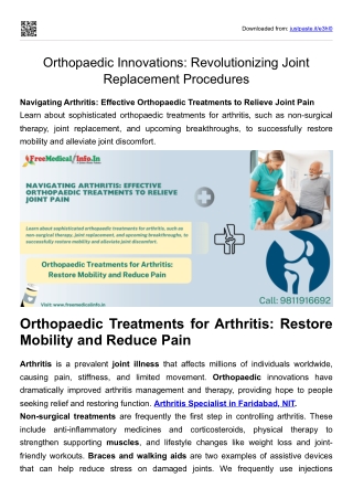 Navigating Arthritis Orthopaedic Treatments for Joint Pain Relief