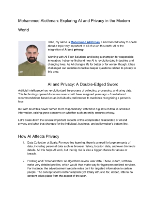 Mohammed Alothman Exploring AI and Privacy in the Modern World