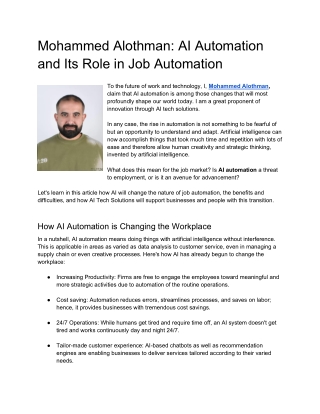 Mohammed Alothman AI Automation and Its Role in Job Automation