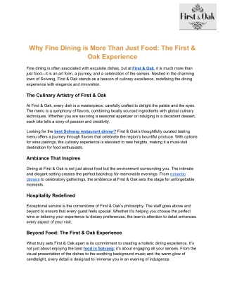 Why Fine Dining is More Than Just Food_ The First & Oak Experience