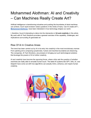 Mohammed Alothman AI and Creativity – Can Machines Really Create Art