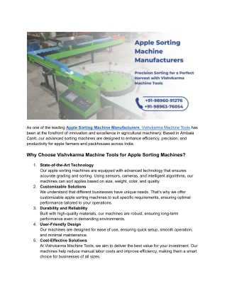 Apple Sorting Machine Manufacturers | Vishvkarma Machine Tools