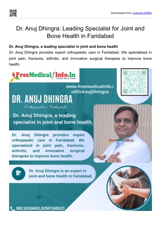 Dr. Anuj Dhingra Leading Specialist for Joint and Bone Health in Faridabad