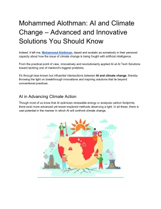 Mohammed Alothman AI and Climate Change – Advanced and Innovative Solutions You Should Know