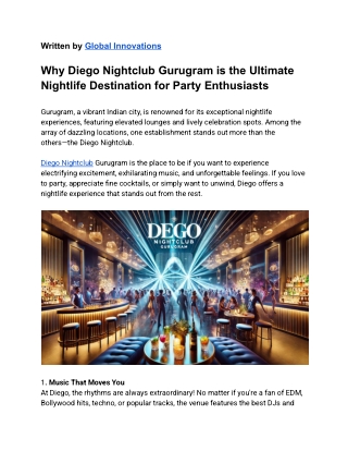 Discover Unmatched Nightlife at Diego Nightclub Gurugram