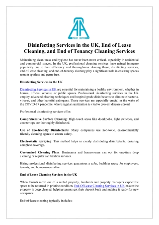 Ensure Safety with Amber Adams Disinfecting Services UK
