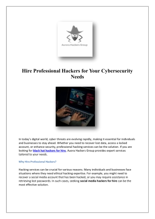 Hackers For Rent | Aurora Hackers