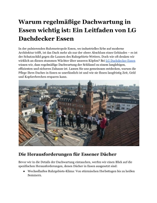 Warum regelmäßige Dachwartung in Essen wichtig ist