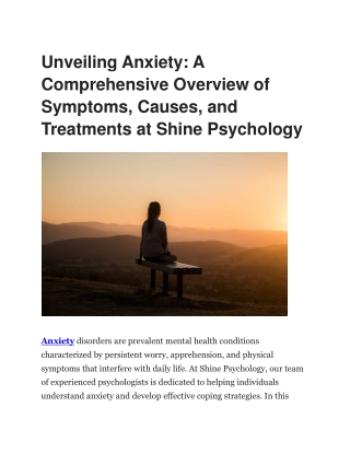 Shine Psychology - Professional Support and Effective Treatment for Anxiety