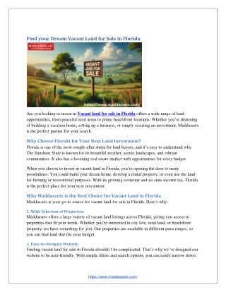 Find your Dream Property Vacant Land for Sale in Florida