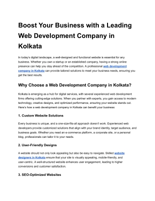 Boost Your Business with a Leading Web Development Company in Kolkata