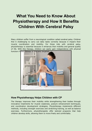 What You Need to Know About Physiotherapy and How It Benefits Children With Cerebral Palsy