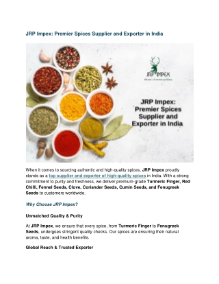 JRP Impex Premier Spices Supplier and Exporter in India