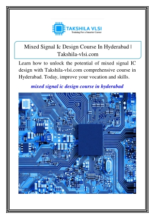 Mixed Signal Ic Design Course In Hyderabad | Takshila-vlsi.com