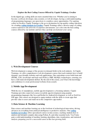 Explore the Best Coding Courses Offered by Cupule Trainings, Gwalior