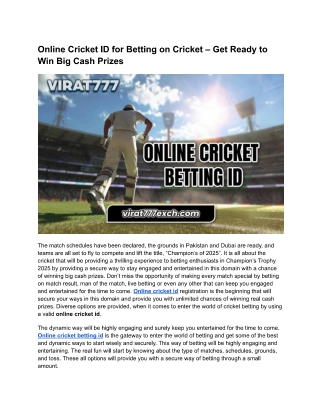 Online Cricket ID – Get Ready to Win Big Cash Prizes!