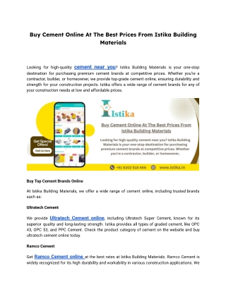 Buy Cement Online At The Best Prices From Istika Building Materials