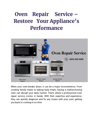 Oven Repair Service – Restore Your Appliance’s Performance
