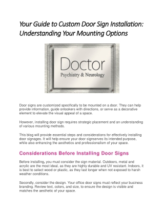 Your Guide to Custom Door Sign Installation Understanding Your Mounting Options
