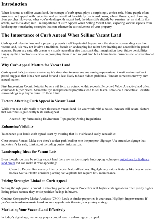 “The Importance of Curb Appeal When Selling Vacant Land”